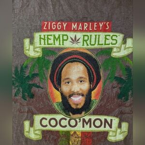 Men's L Ziggy Marley Hemp Rules T-Shirt, Easy Care Hemp/Cotton Blend, New